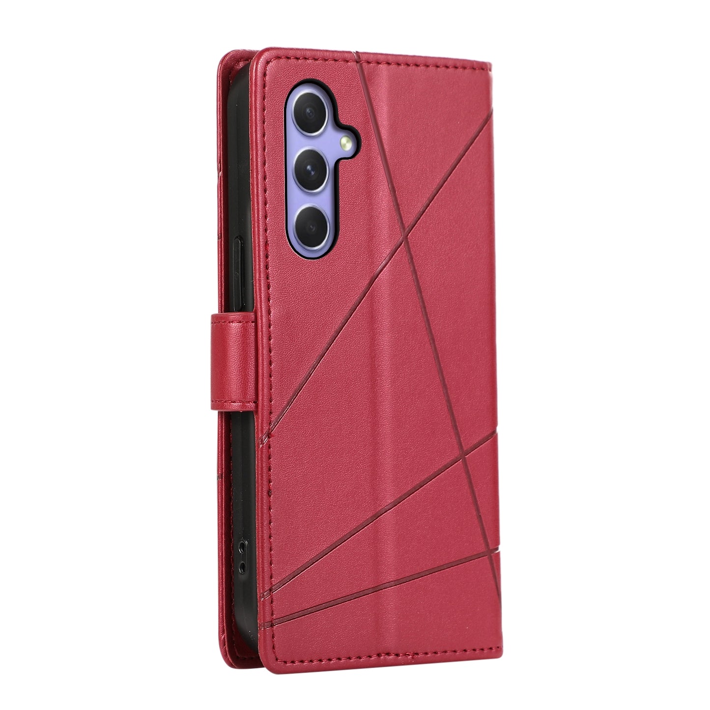 Samsung Galaxy A54 5G Genuine Leather Texture Embossed Line Phone Case with Card Wallet & Kickstand