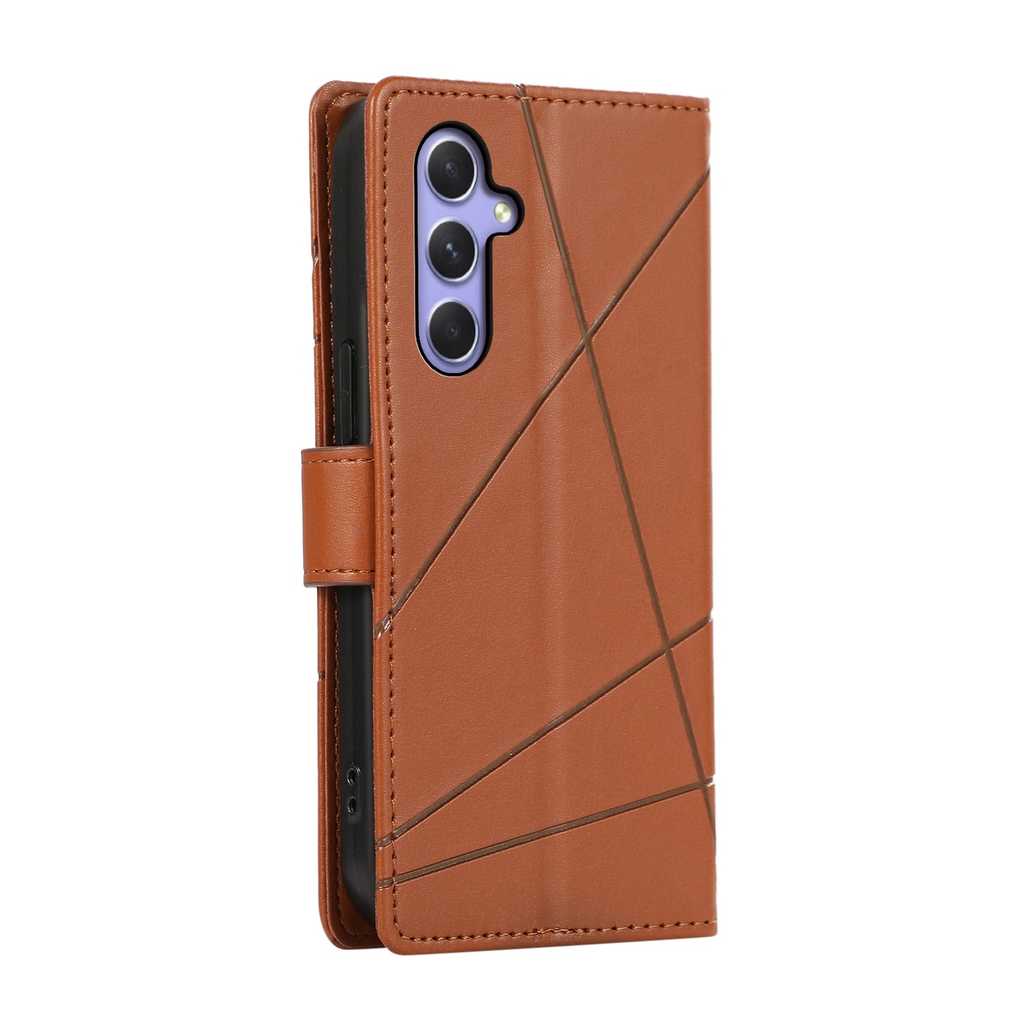 Samsung Galaxy A54 5G Genuine Leather Texture Embossed Line Phone Case with Card Wallet & Kickstand