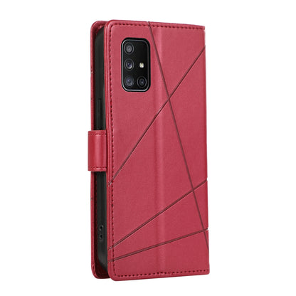 Samsung Galaxy A71 4G Genuine Leather Texture Embossed Line Phone Case with Card Wallet & Kickstand