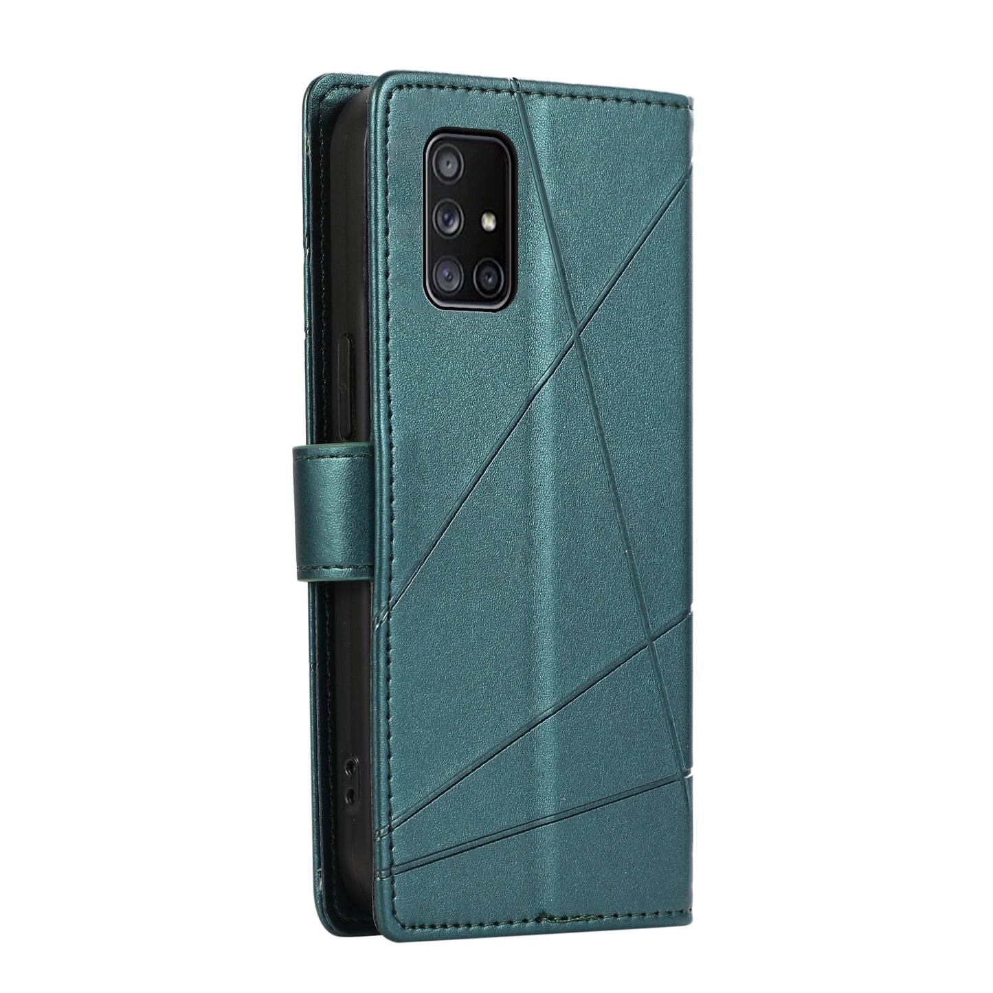 Samsung Galaxy A71 4G Genuine Leather Texture Embossed Line Phone Case with Card Wallet & Kickstand