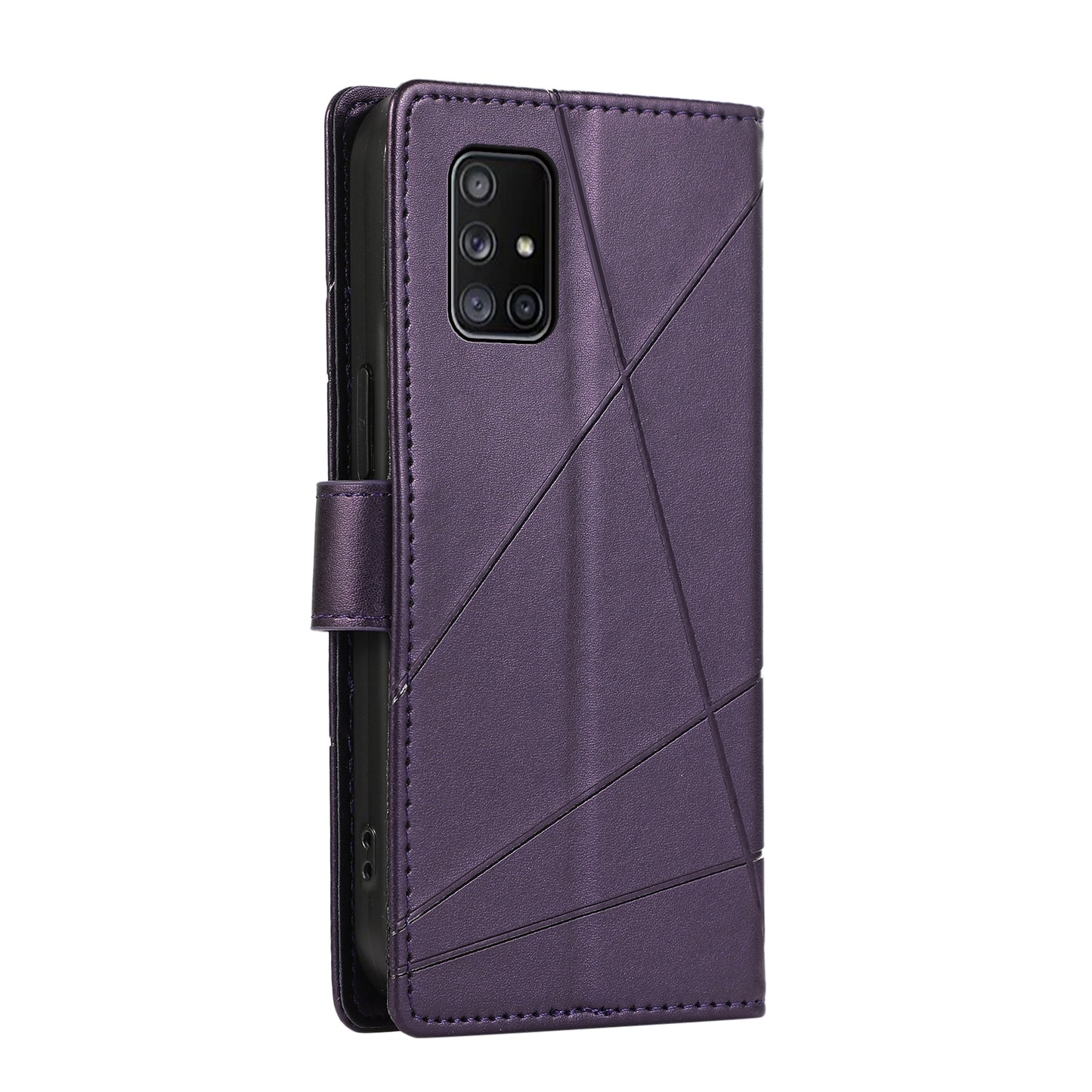 Samsung Galaxy A71 4G Genuine Leather Texture Embossed Line Phone Case with Card Wallet & Kickstand