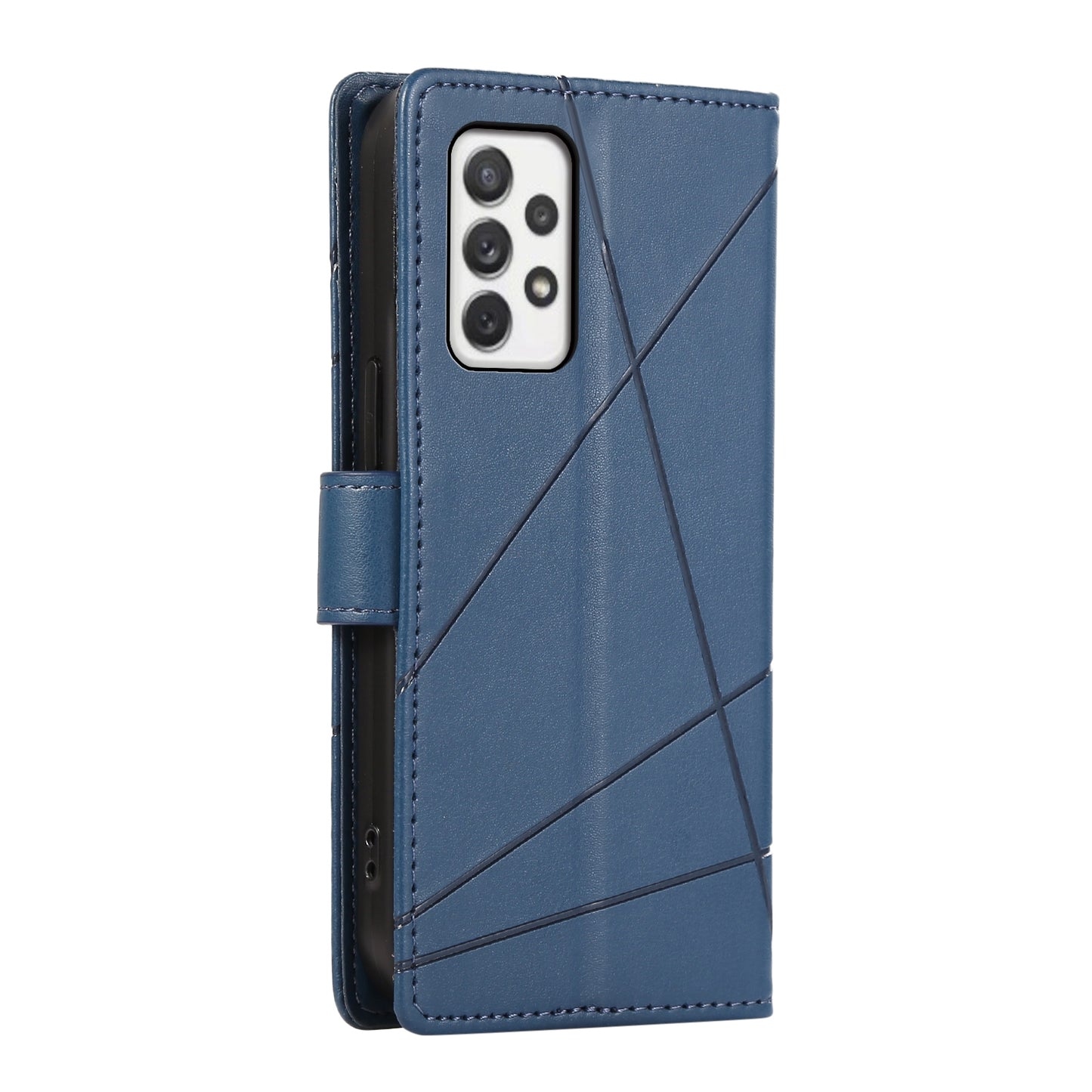 Samsung Galaxy A72 5G Genuine Leather Texture Embossed Line Phone Case with Card Wallet & Kickstand