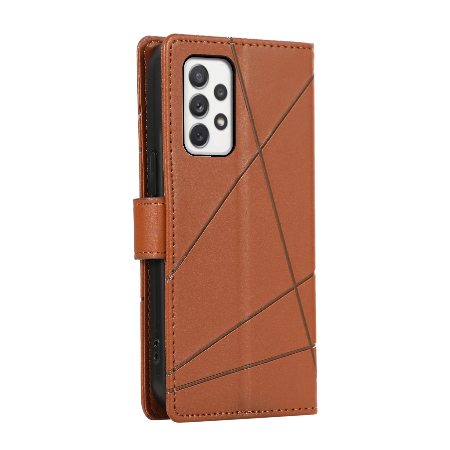 Samsung Galaxy A72 5G Genuine Leather Texture Embossed Line Phone Case with Card Wallet & Kickstand