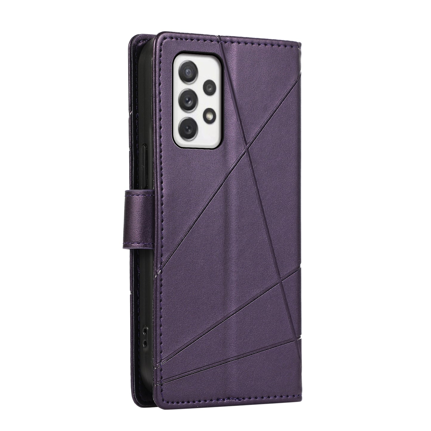 Samsung Galaxy A72 5G Genuine Leather Texture Embossed Line Phone Case with Card Wallet & Kickstand