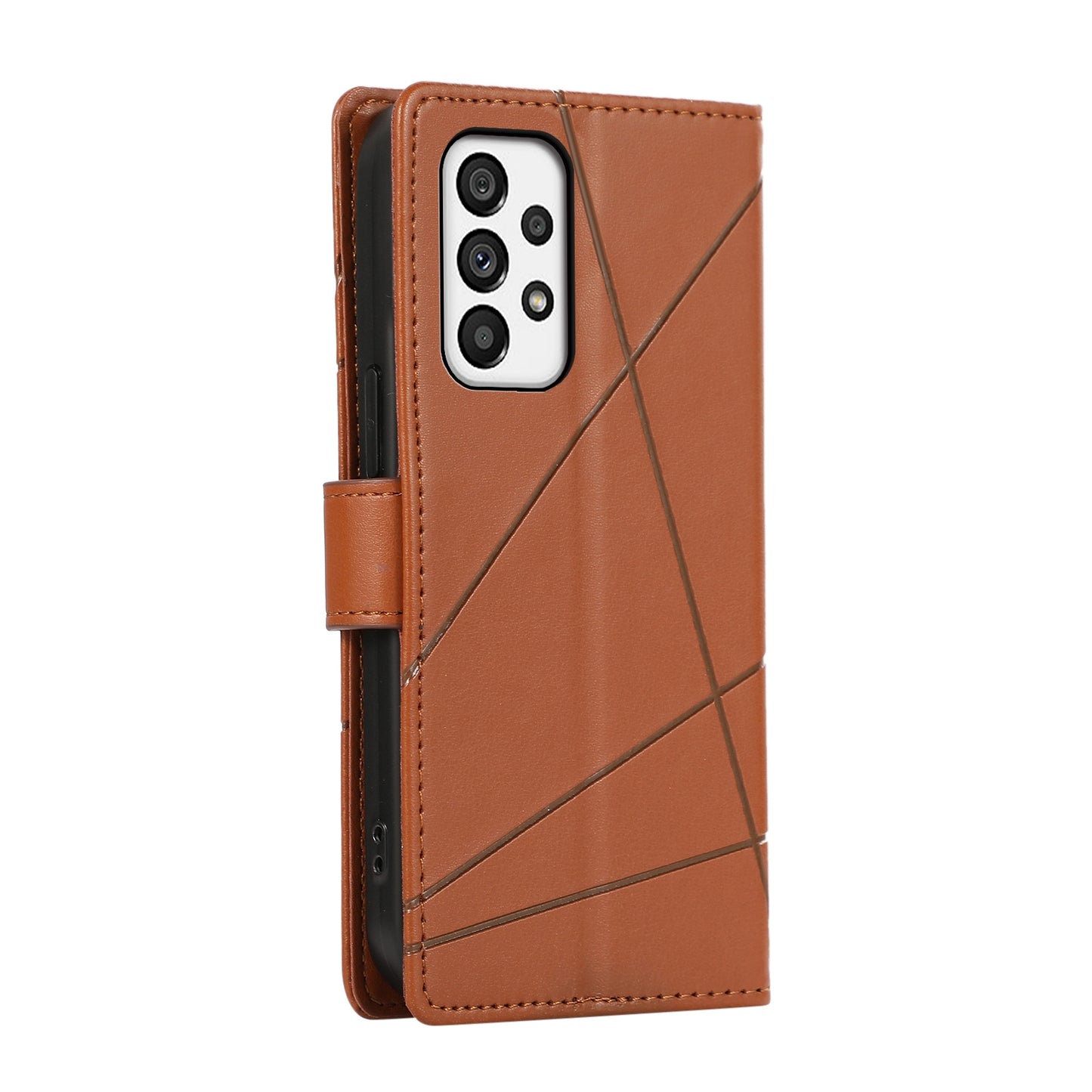 Samsung Galaxy A73 5G Genuine Leather Texture Embossed Line Phone Case with Card Wallet & Kickstand