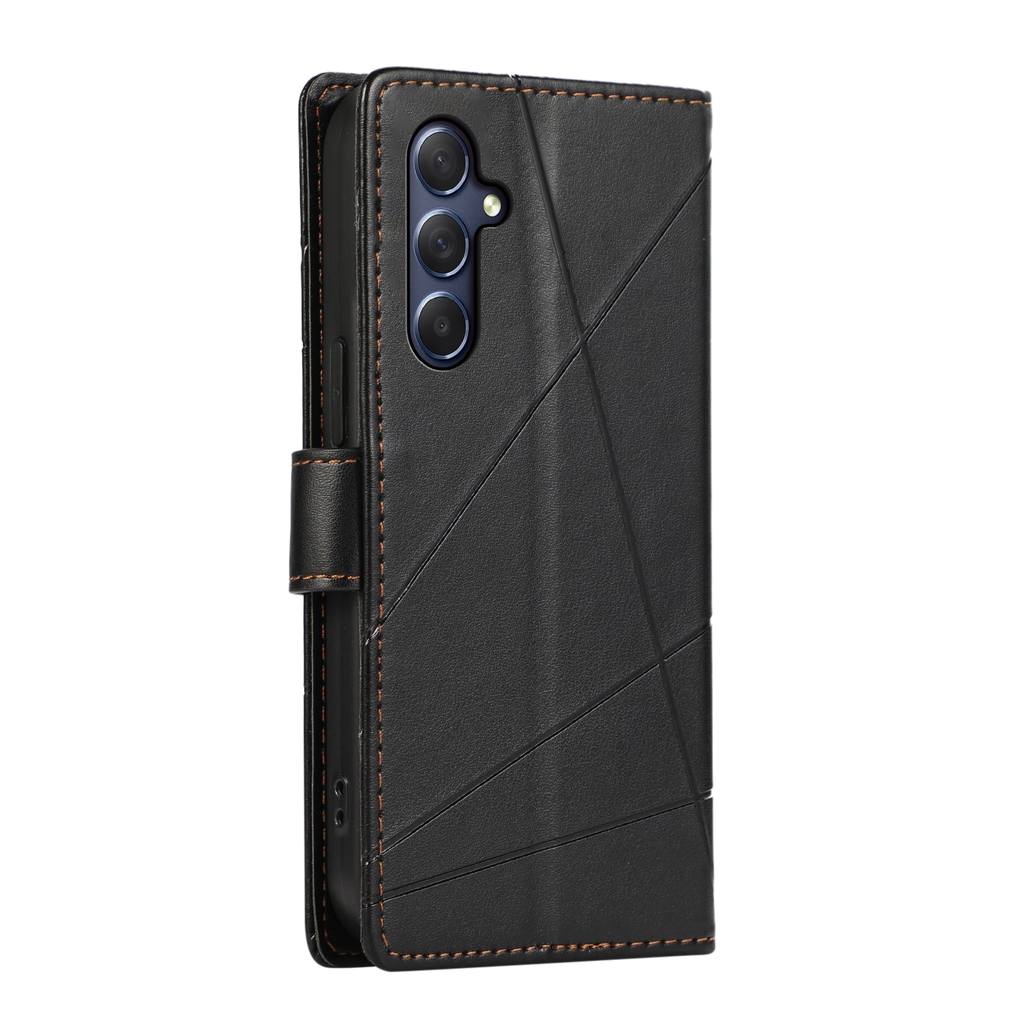 Samsung Galaxy M54 Genuine Leather Texture Embossed Line Phone Case with Card Wallet & Kickstand