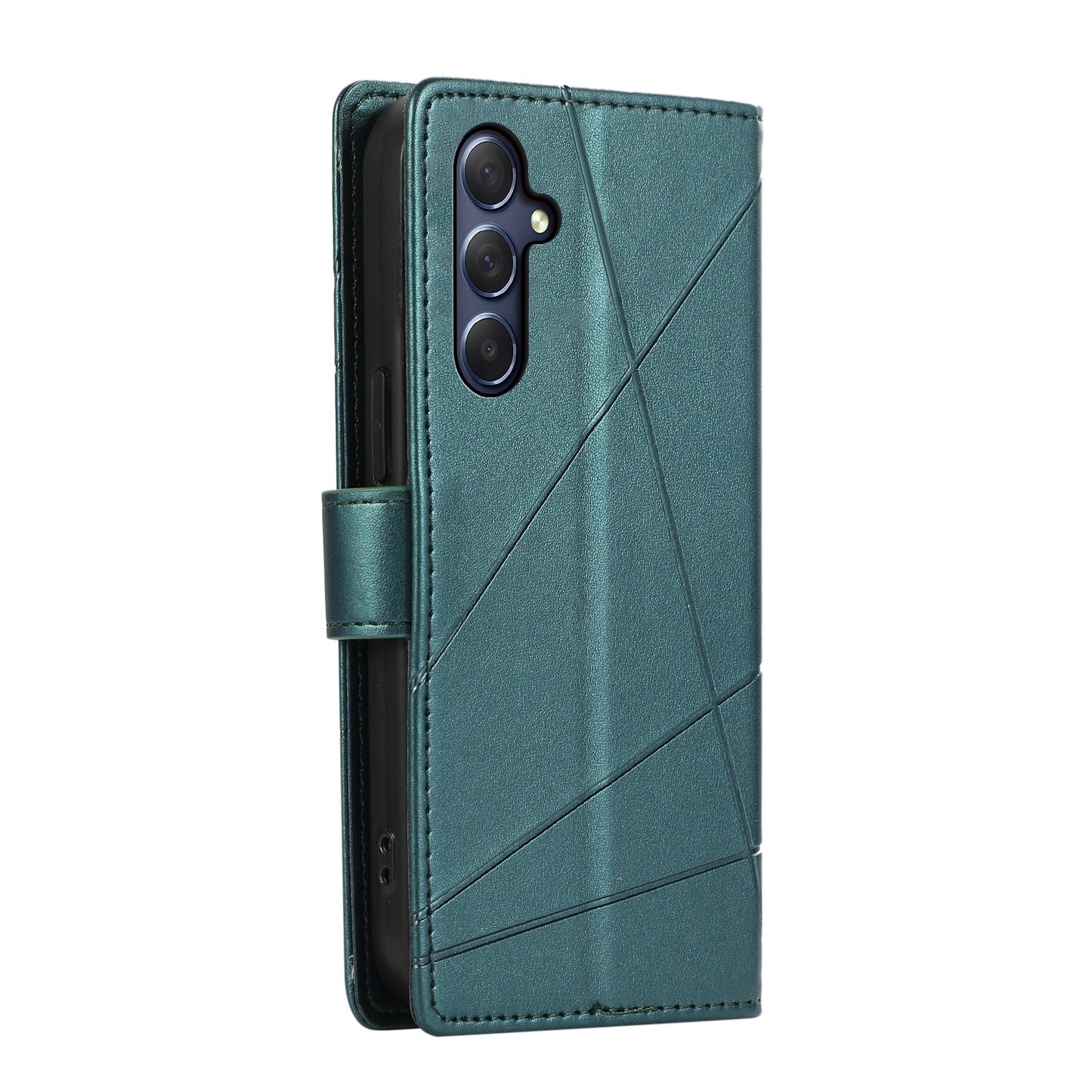 Samsung Galaxy M54 Genuine Leather Texture Embossed Line Phone Case with Card Wallet & Kickstand