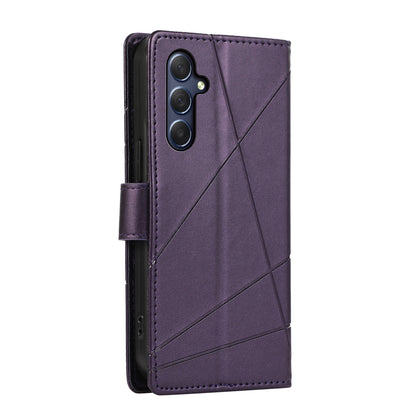 Samsung Galaxy M54 Genuine Leather Texture Embossed Line Phone Case with Card Wallet & Kickstand