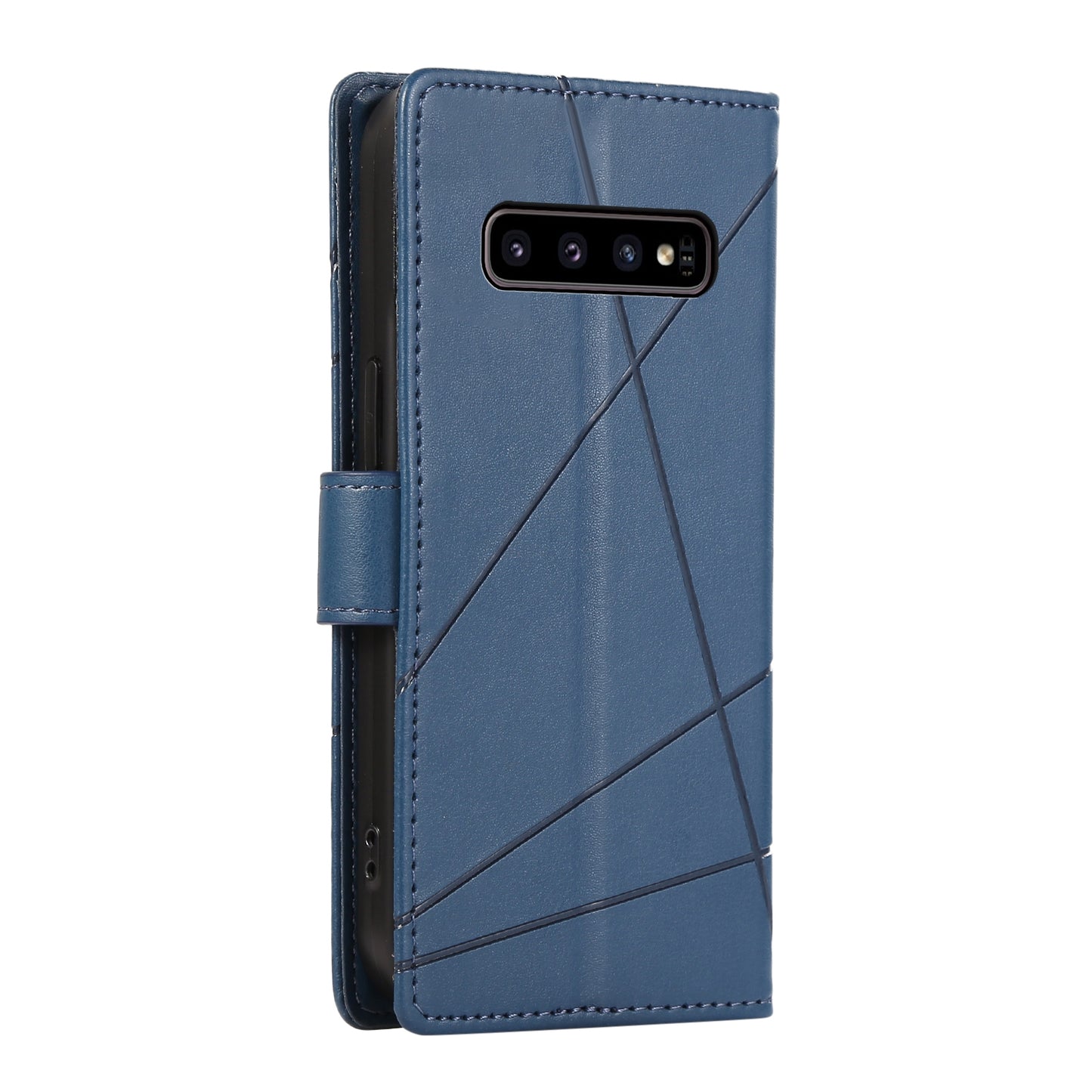 Samsung Galaxy S10 Genuine Leather Texture Embossed Line Phone Case with Card Wallet & Kickstand