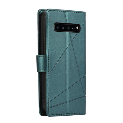 Samsung Galaxy S10 5G Genuine Leather Texture Embossed Line Phone Case with Card Wallet & Kickstand