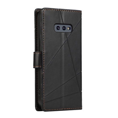 Samsung Galaxy S10e Genuine Leather Texture Embossed Line Phone Case with Card Wallet & Kickstand