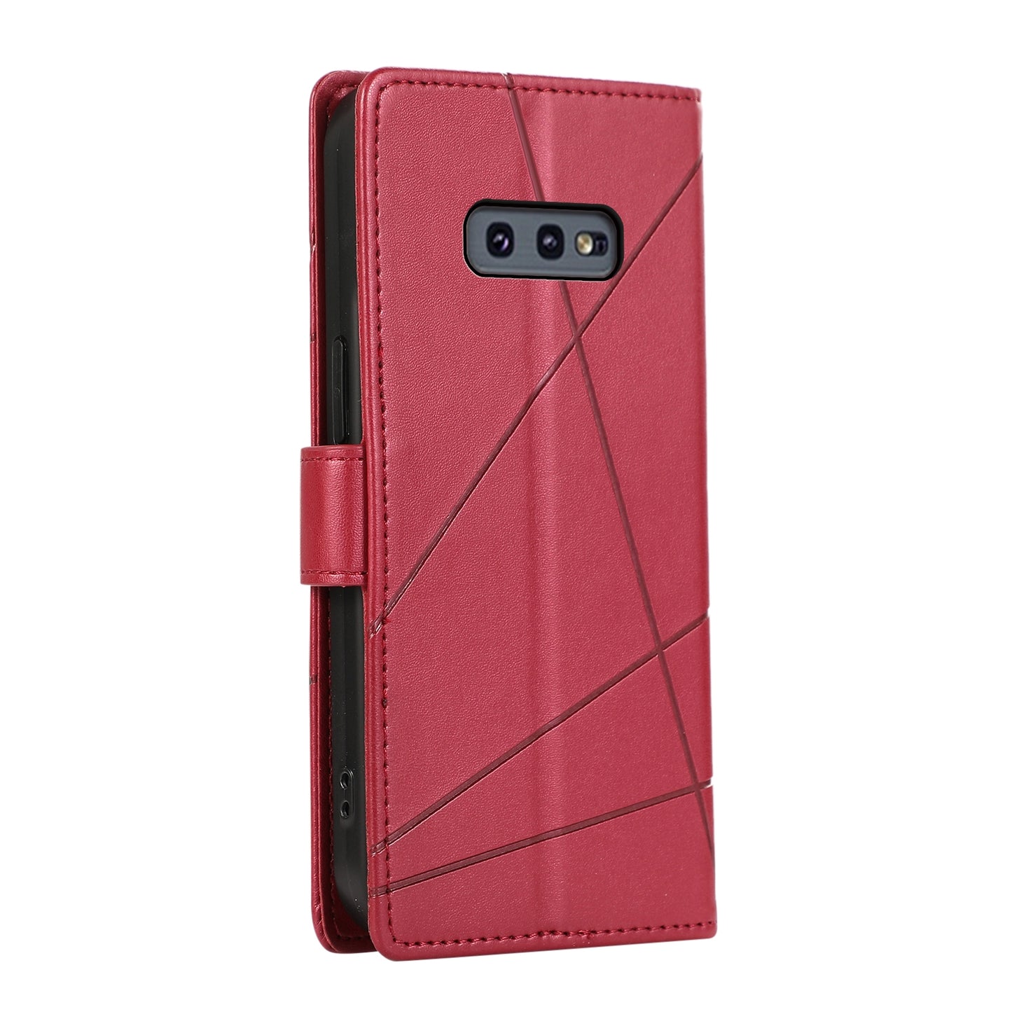 Samsung Galaxy S10e Genuine Leather Texture Embossed Line Phone Case with Card Wallet & Kickstand