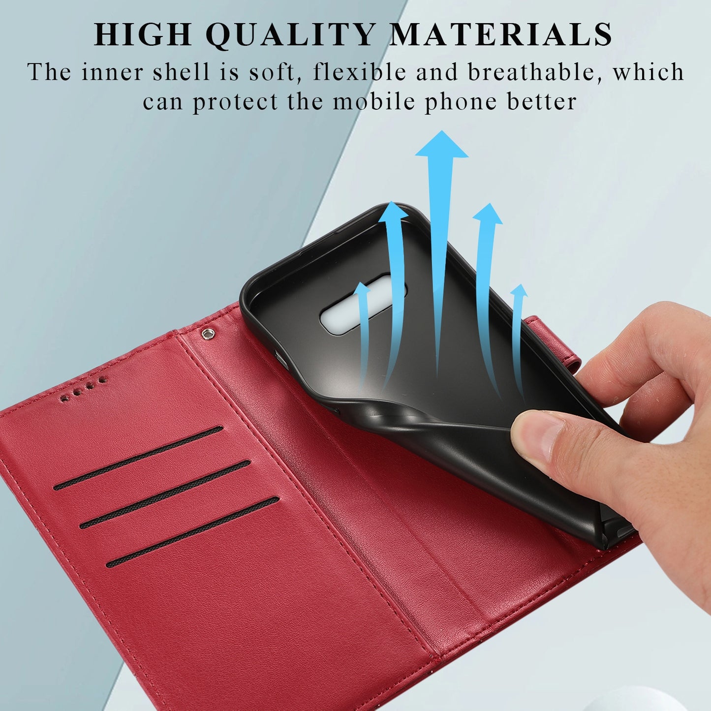 Samsung Galaxy S10e Genuine Leather Texture Embossed Line Phone Case with Card Wallet & Kickstand