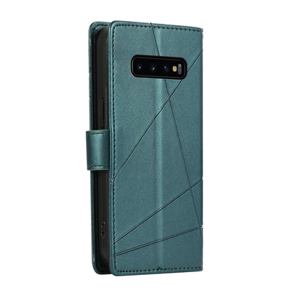 Samsung Galaxy S10+ Genuine Leather Texture Embossed Line Phone Case with Card Wallet & Kickstand