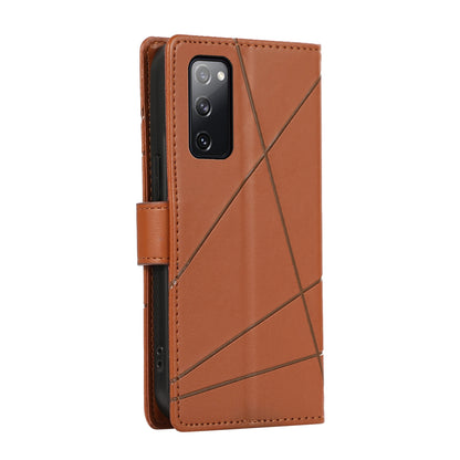 Samsung Galaxy S20 FE Genuine Leather Texture Embossed Line Phone Case with Card Wallet & Kickstand