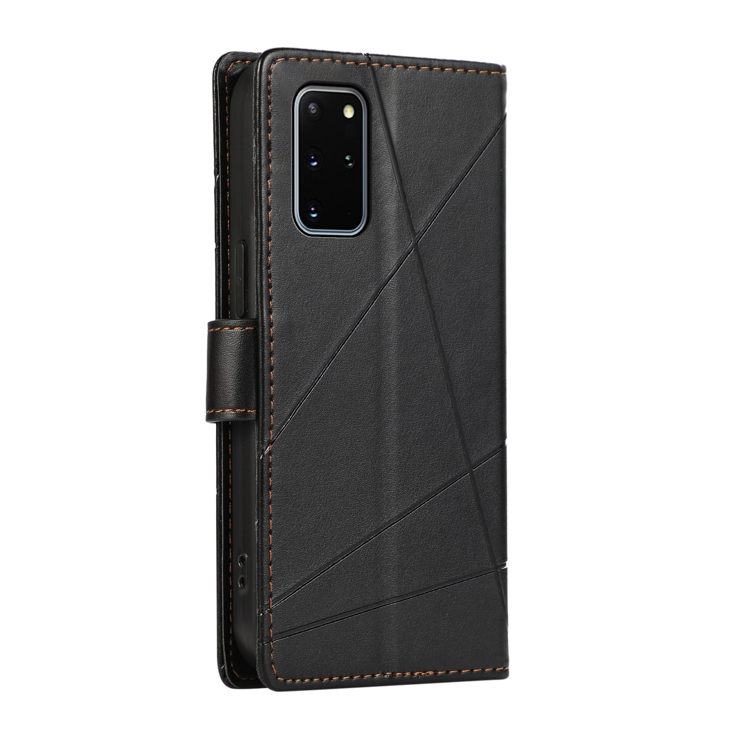 Samsung Galaxy S20+ Genuine Leather Texture Embossed Line Phone Case with Card Wallet & Kickstand