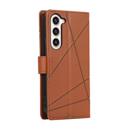 Samsung Galaxy S23+ 5G Genuine Leather Texture Embossed Line Phone Case with Card Wallet & Kickstand