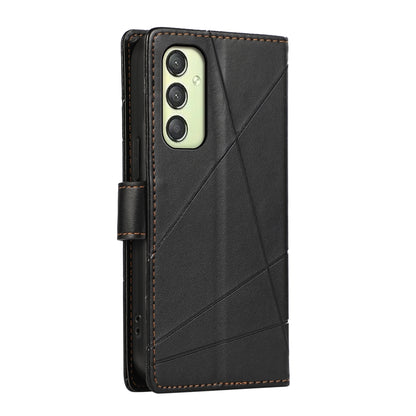 Samsung Galaxy A25 5G Genuine Leather Texture Embossed Line Phone Case with Card Wallet & Kickstand