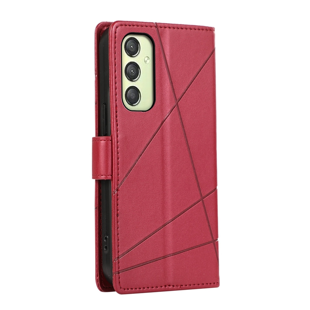 Samsung Galaxy A25 5G Genuine Leather Texture Embossed Line Phone Case with Card Wallet & Kickstand