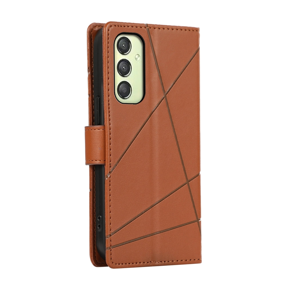 Samsung Galaxy A25 5G Genuine Leather Texture Embossed Line Phone Case with Card Wallet & Kickstand