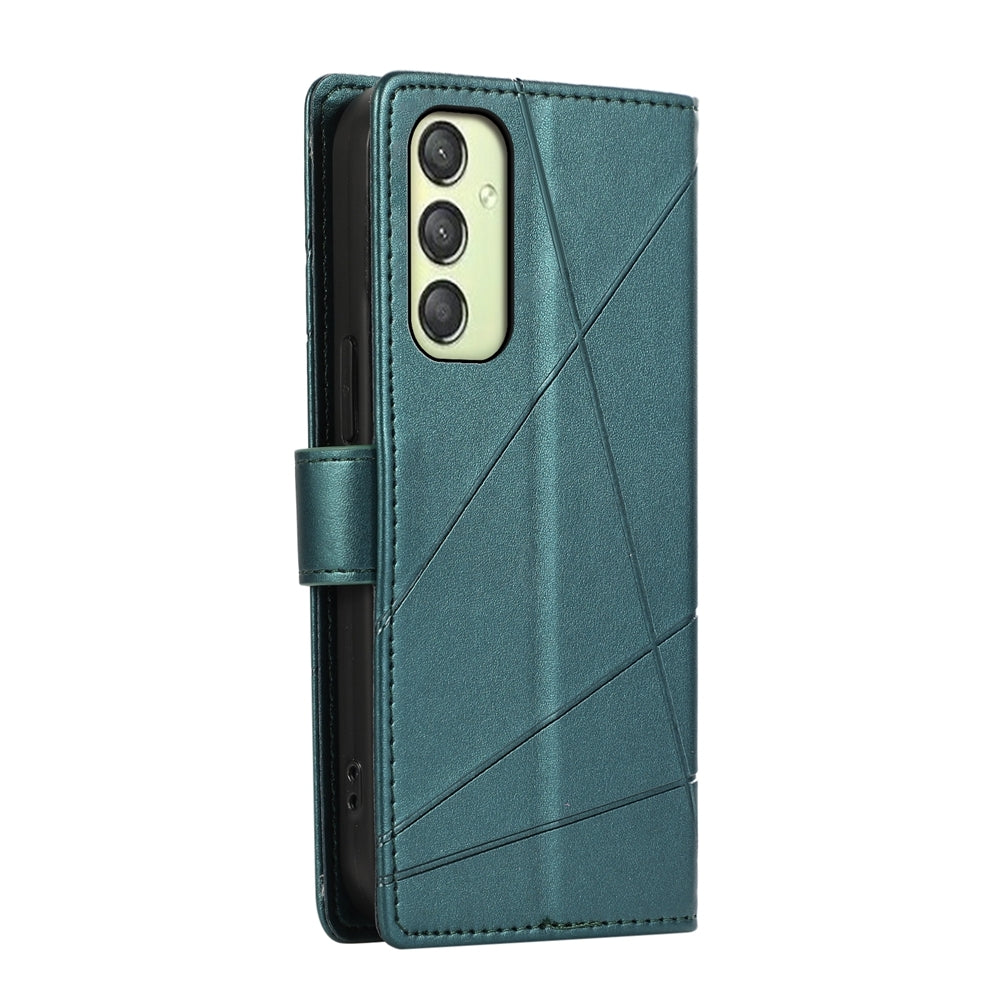 Samsung Galaxy A25 5G Genuine Leather Texture Embossed Line Phone Case with Card Wallet & Kickstand