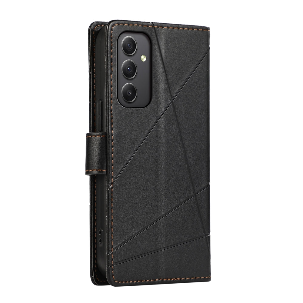 Samsung Galaxy A35 Genuine Leather Texture Embossed Line Phone Case with Card Wallet & Kickstand