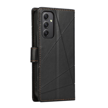 Samsung Galaxy A35 Genuine Leather Texture Embossed Line Phone Case with Card Wallet & Kickstand