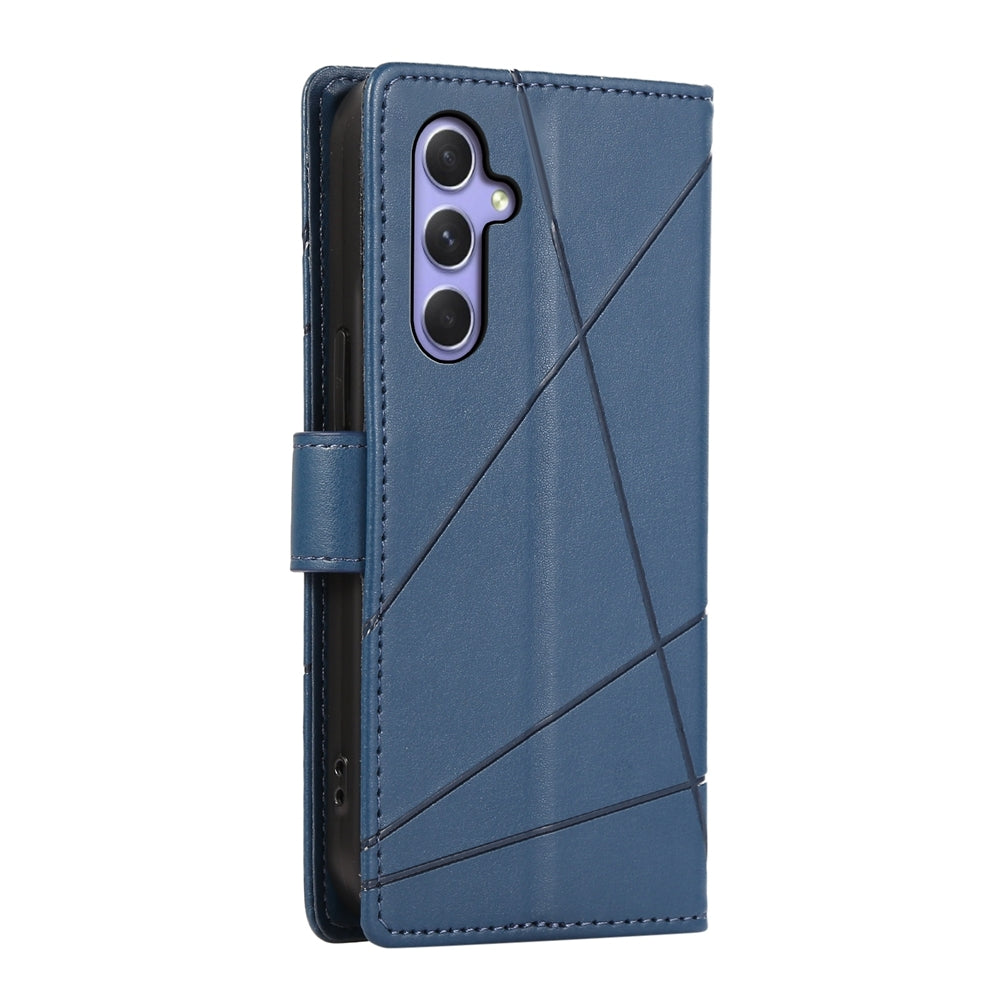 Samsung Galaxy A55 Genuine Leather Texture Embossed Line Phone Case with Card Wallet & Kickstand