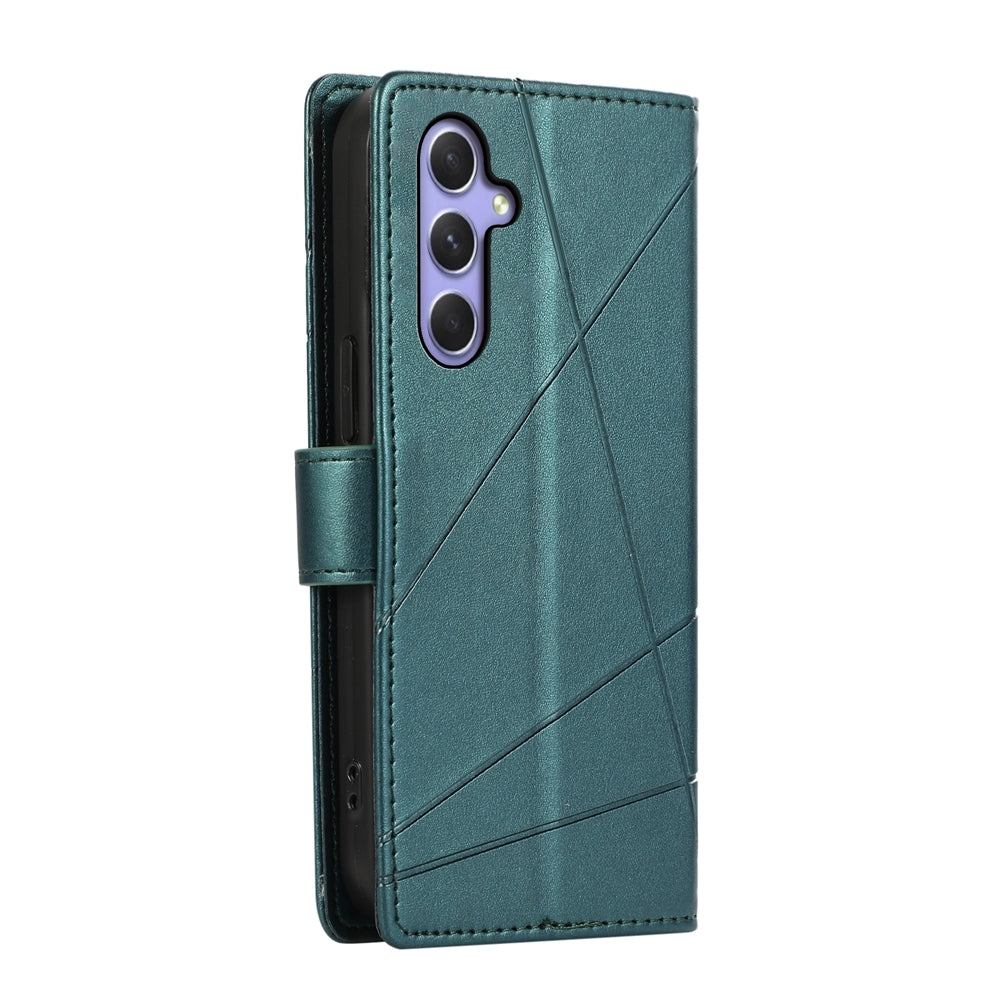 Samsung Galaxy A55 Genuine Leather Texture Embossed Line Phone Case with Card Wallet & Kickstand