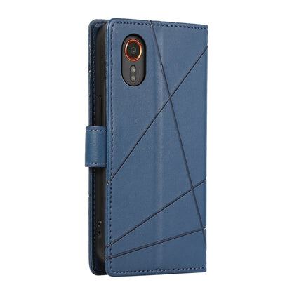 Samsung Galaxy XCover 7 Genuine Leather Texture Embossed Line Phone Case with Card Wallet & Kickstand