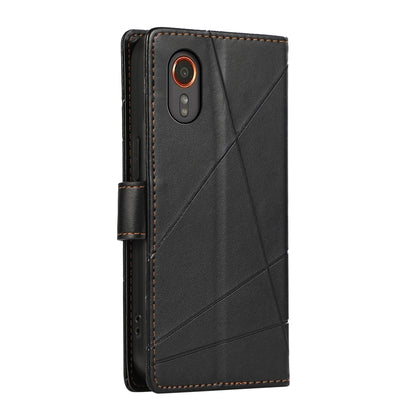 Samsung Galaxy XCover 7 Genuine Leather Texture Embossed Line Phone Case with Card Wallet & Kickstand