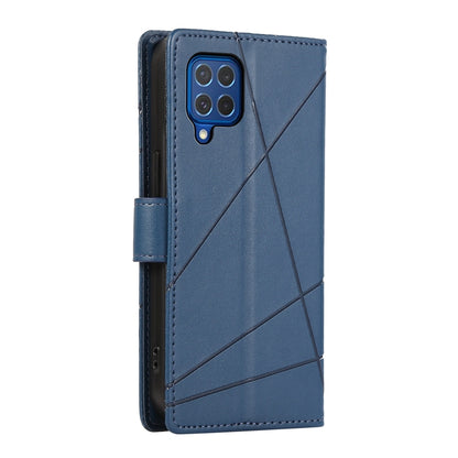 Samsung Galaxy M62 Genuine Leather Texture Embossed Line Phone Case with Card Wallet & Kickstand