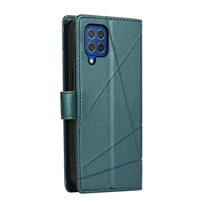 Samsung Galaxy M62 Genuine Leather Texture Embossed Line Phone Case with Card Wallet & Kickstand