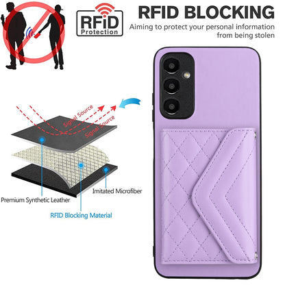 Samsung Galaxy A15 Case - Rhombic Texture, RFID Blocking Wallet, Durable PU Leather with Lanyard