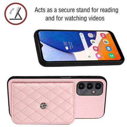 Samsung Galaxy A15 Case - Rhombic Texture, RFID Blocking Wallet, Durable PU Leather with Lanyard