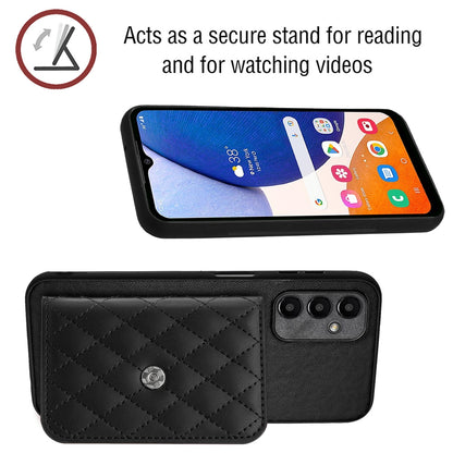 Samsung Galaxy A15 Case - Rhombic Texture, RFID Blocking Wallet, Durable PU Leather with Lanyard