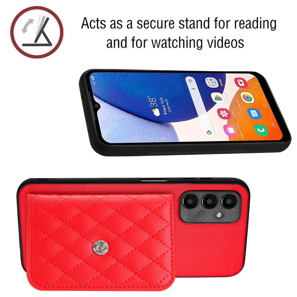 Samsung Galaxy A15 Case - Rhombic Texture, RFID Blocking Wallet, Durable PU Leather with Lanyard