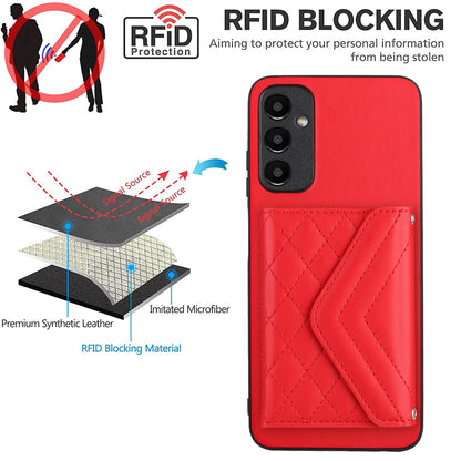 Samsung Galaxy A15 Case - Rhombic Texture, RFID Blocking Wallet, Durable PU Leather with Lanyard