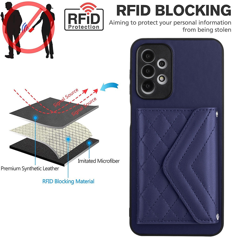 Samsung Galaxy A23 Case - Rhombic Texture, RFID Blocking Wallet, Durable PU Leather with Lanyard