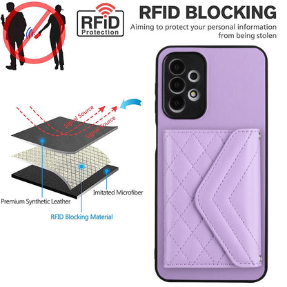 Samsung Galaxy A23 Case - Rhombic Texture, RFID Blocking Wallet, Durable PU Leather with Lanyard