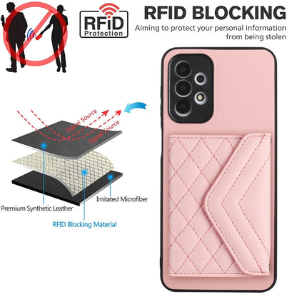 Samsung Galaxy A23 Case - Rhombic Texture, RFID Blocking Wallet, Durable PU Leather with Lanyard