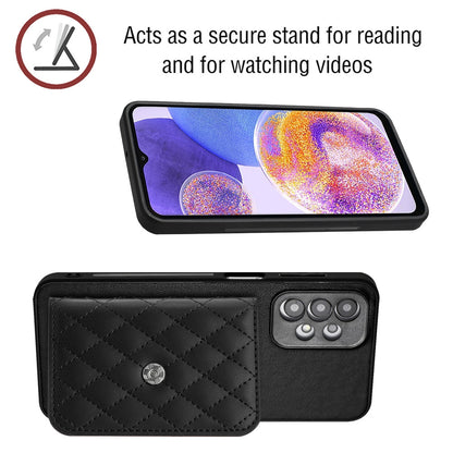 Samsung Galaxy A23 Case - Rhombic Texture, RFID Blocking Wallet, Durable PU Leather with Lanyard