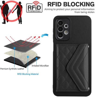 Samsung Galaxy A23 Case - Rhombic Texture, RFID Blocking Wallet, Durable PU Leather with Lanyard