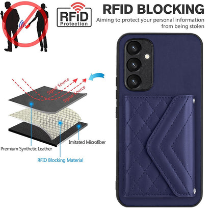 Samsung Galaxy A34 5G Case - Rhombic Texture, RFID Blocking Wallet, Durable PU Leather with Lanyard