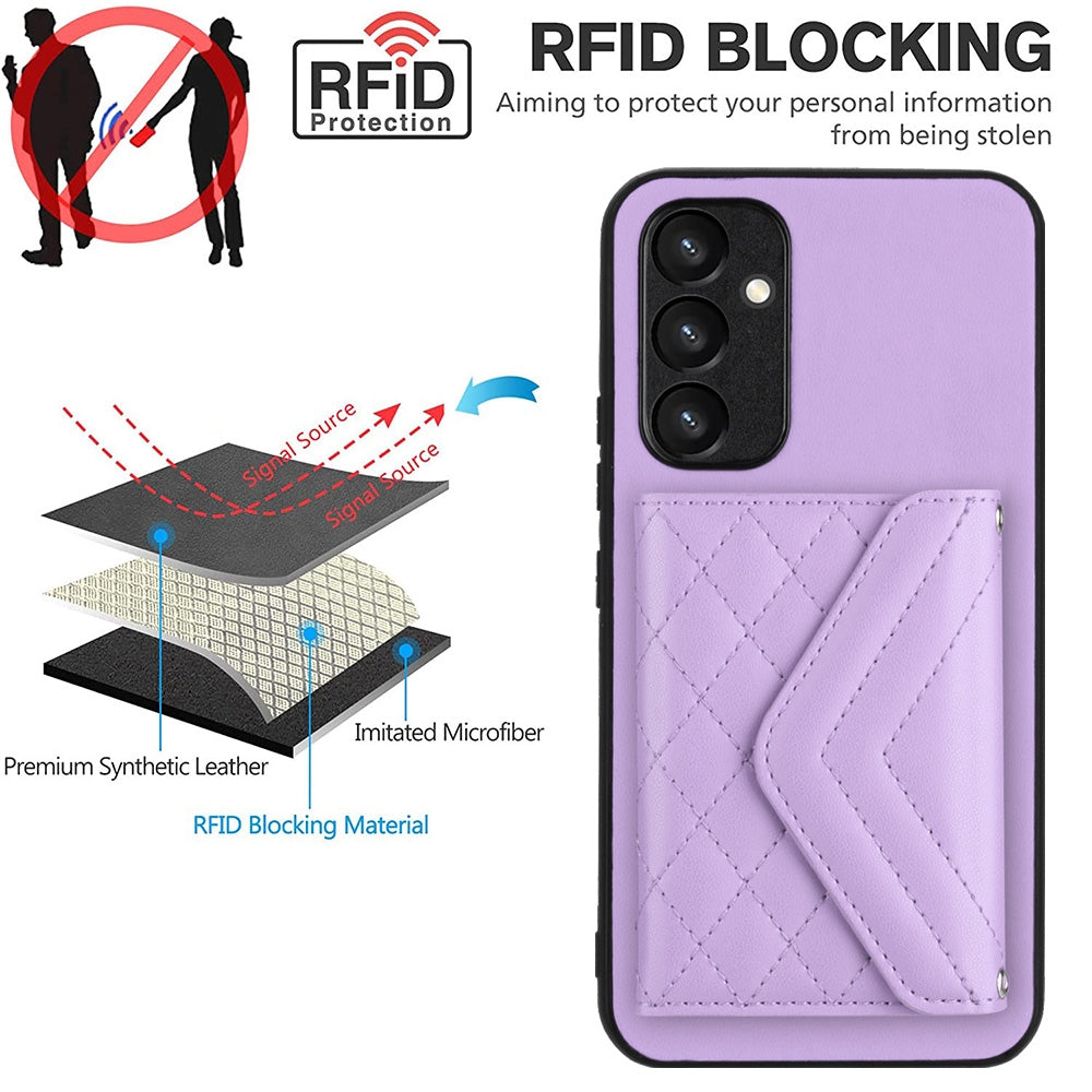 Samsung Galaxy A34 5G Case - Rhombic Texture, RFID Blocking Wallet, Durable PU Leather with Lanyard