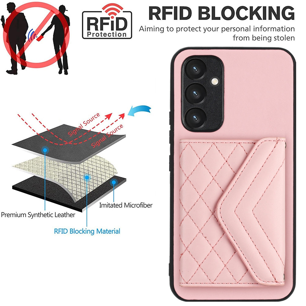 Samsung Galaxy A34 5G Case - Rhombic Texture, RFID Blocking Wallet, Durable PU Leather with Lanyard