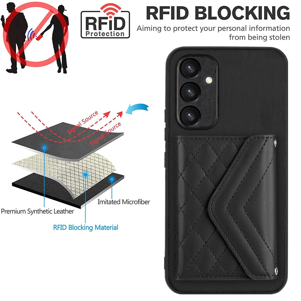 Samsung Galaxy A34 5G Case - Rhombic Texture, RFID Blocking Wallet, Durable PU Leather with Lanyard