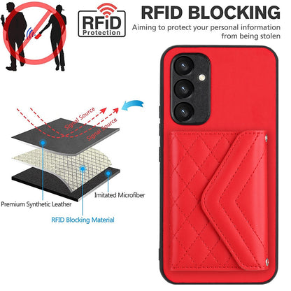 Samsung Galaxy A34 5G Case - Rhombic Texture, RFID Blocking Wallet, Durable PU Leather with Lanyard