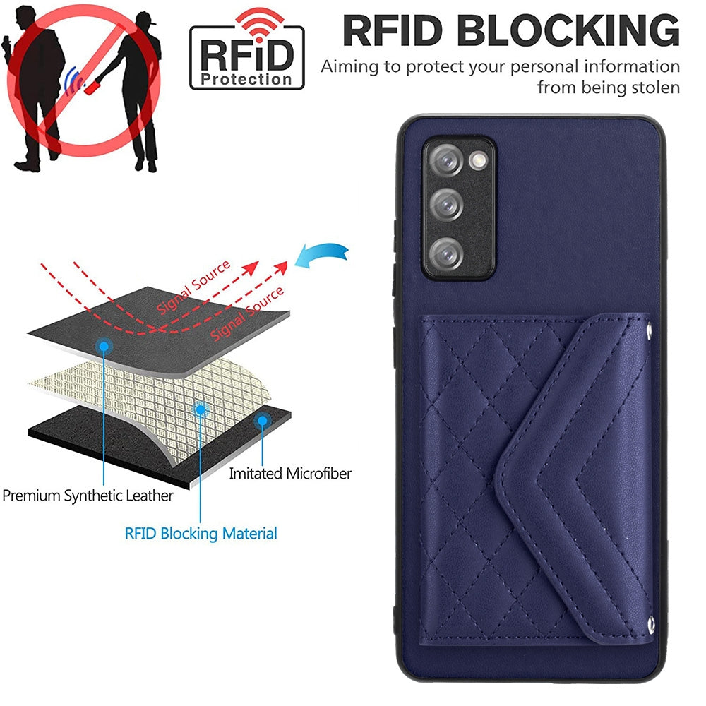 Samsung Galaxy S20 FE Case - Rhombic Texture, RFID Blocking Wallet, Durable PU Leather with Lanyard