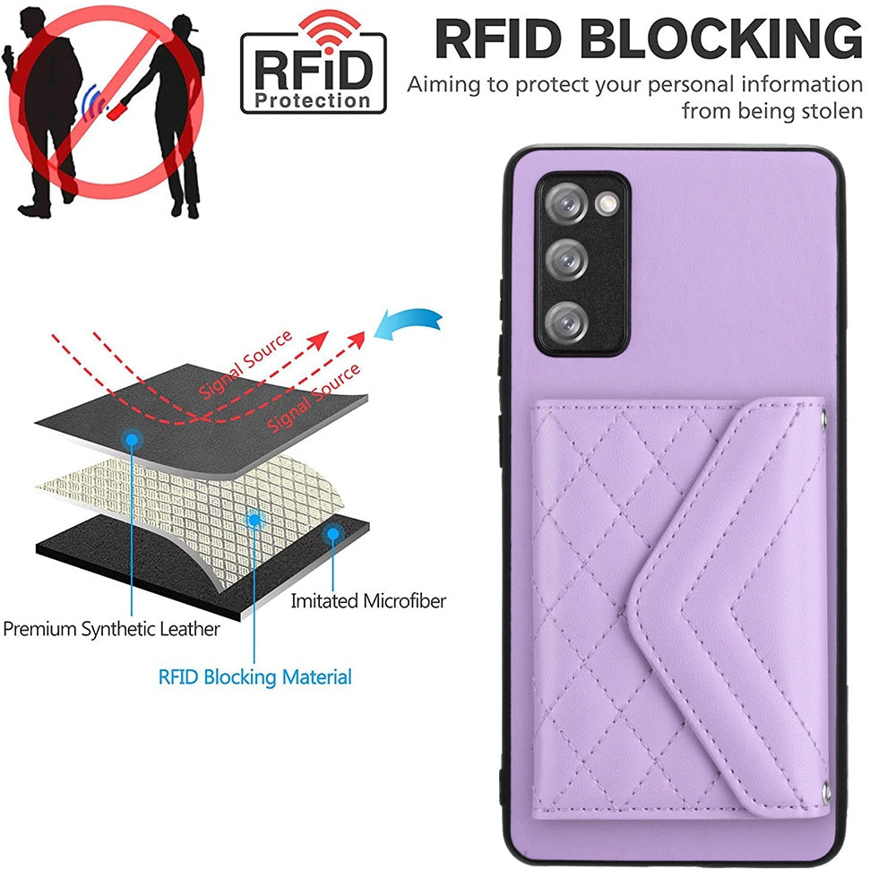 Samsung Galaxy S20 FE Case - Rhombic Texture, RFID Blocking Wallet, Durable PU Leather with Lanyard